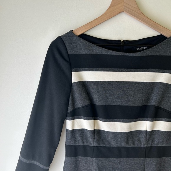 White House Black Market Black and White Sheath Dress Bateau Neck 3/4 Sleeve - Picture 1 of 3